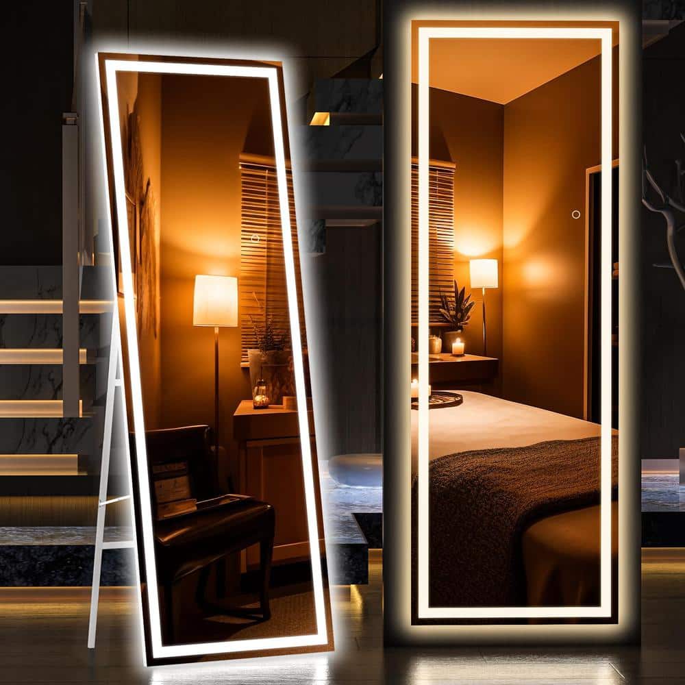 20 in. W x 65 in. H Rectangle White Frame LED Floor Mirror, Full Body Dress