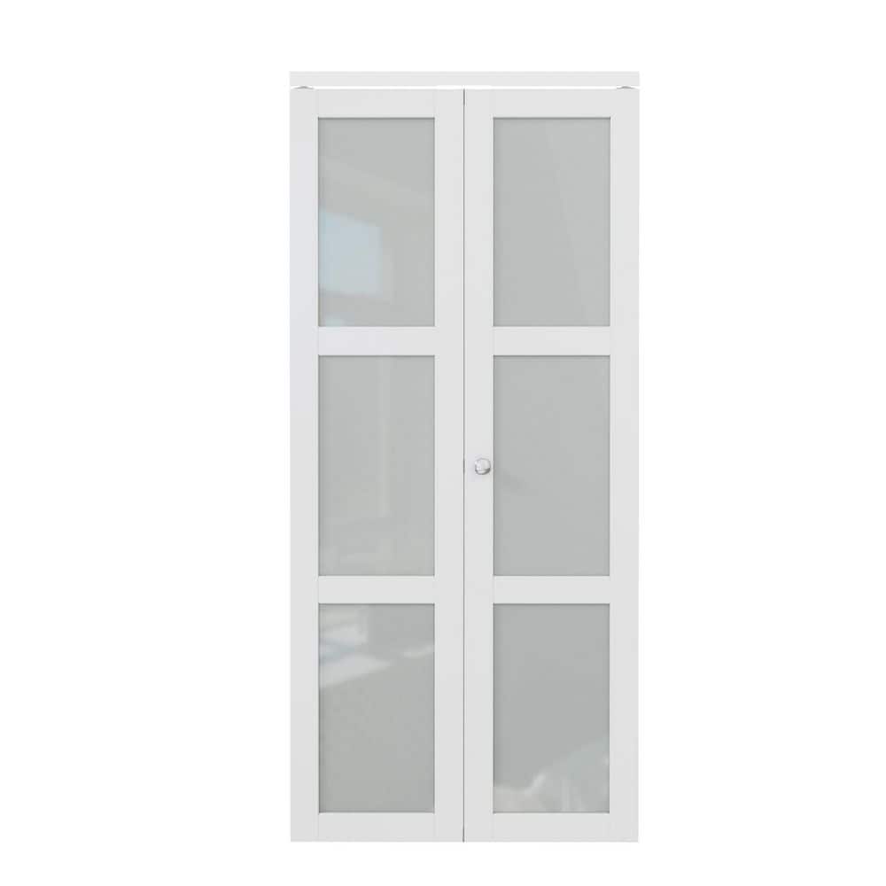 32 in. x 80 in. 3-Lite Frosted Glass Solid Core MDF White Finished Closet Bi-fold Door with Hardware price history on PriceWatchPro
