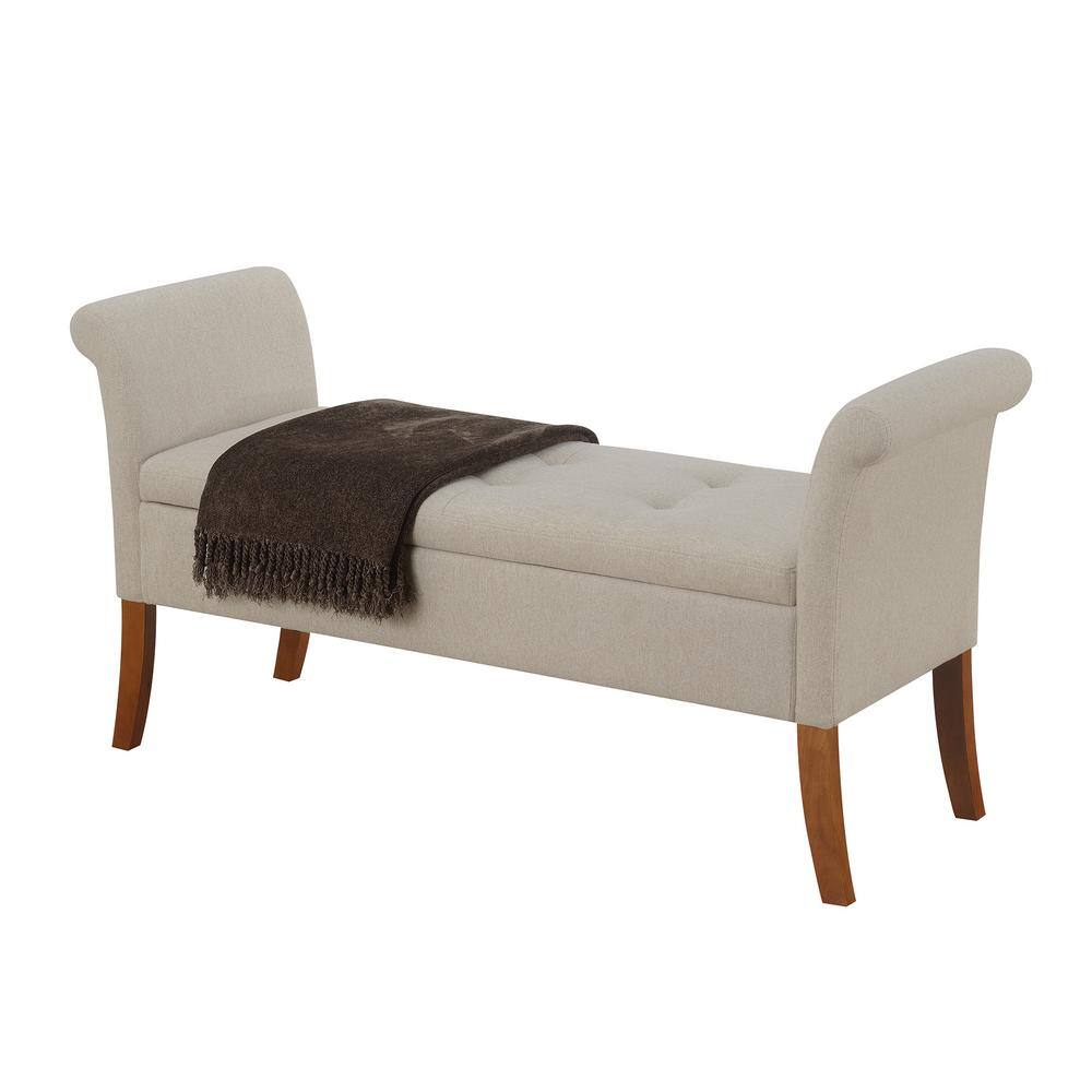 Elegant Soft Gray Garbo 52" Tufted Storage Bench with Rolled Armrests