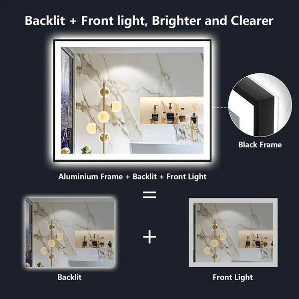 KIOTEE 44 in. W x 30 in. H Rectangular Framed Front and Back LED