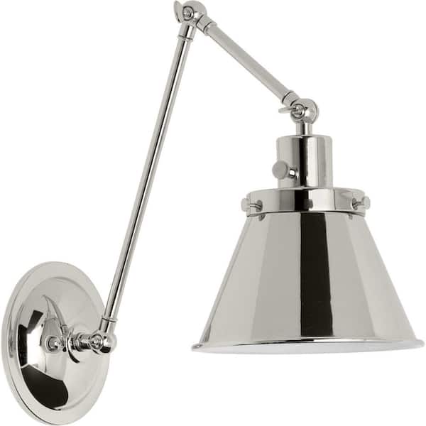 Progress Lighting Hinton Collection 1-Light Polished Nickel Swing Arm Adjustable Coastal Farmhouse Wall Light Sconce