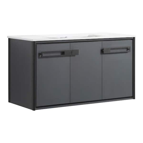 FINE FIXTURES Oakville 48 in. W x 18 in. D x 23.25 in. H Wall Mounted Bathroom Vanity in Gray with White Ceramic Sink Top