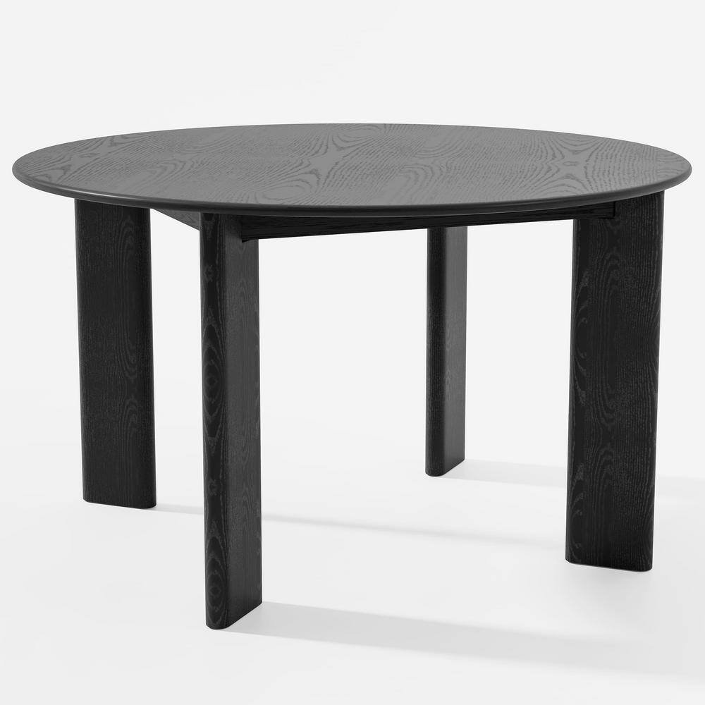 52 in. Natural Oak Wood Black Color 4 Legs Round Kitchen Table Dining Table Seats 6