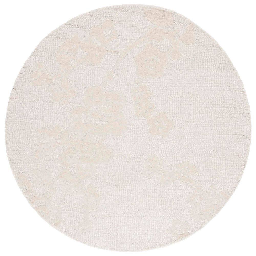 SAFAVIEH Ebony 6 ft. x 6 ft. Ivory High-Low Solid Floral Round Area Rug ...
