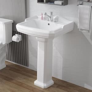 Pedestal Sink White Vitreous China Rectangular Pedestal Bathroom Sink with Overflow Pedestal Sinks for Bathrooms Combo