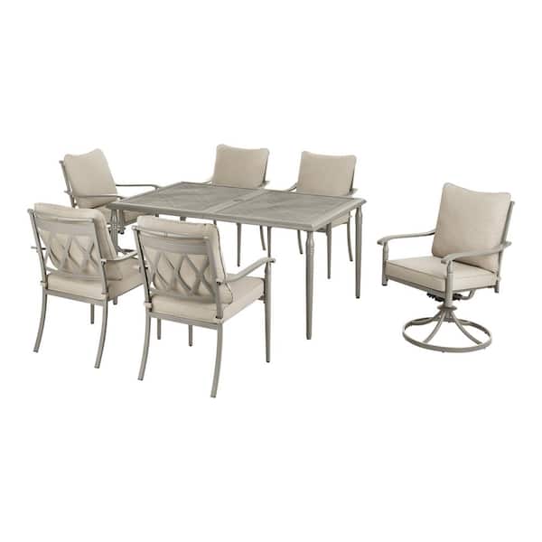 Preston Pointe Dark Cement Gray 7-Piece Metal Outdoor Dining Set with CushionGuard Putty Cushions