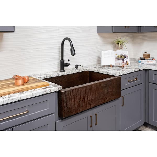 Premier Copper Products All-in-One Undermount Hammered Copper 33 in. 0-Hole Single Bowl Kitchen Sink in Oil Rubbed Bronze