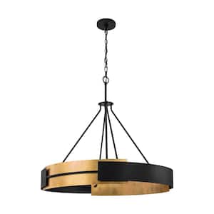 Natividad 6-Light Matte Black Industrial Luxe Chandelier with Aged Brass Leaf Accent