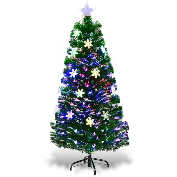 Costway 4 ft. Pre-Lit Fiber Optic Artificial Christmas Tree with Multi-Color Lights Snowflakes