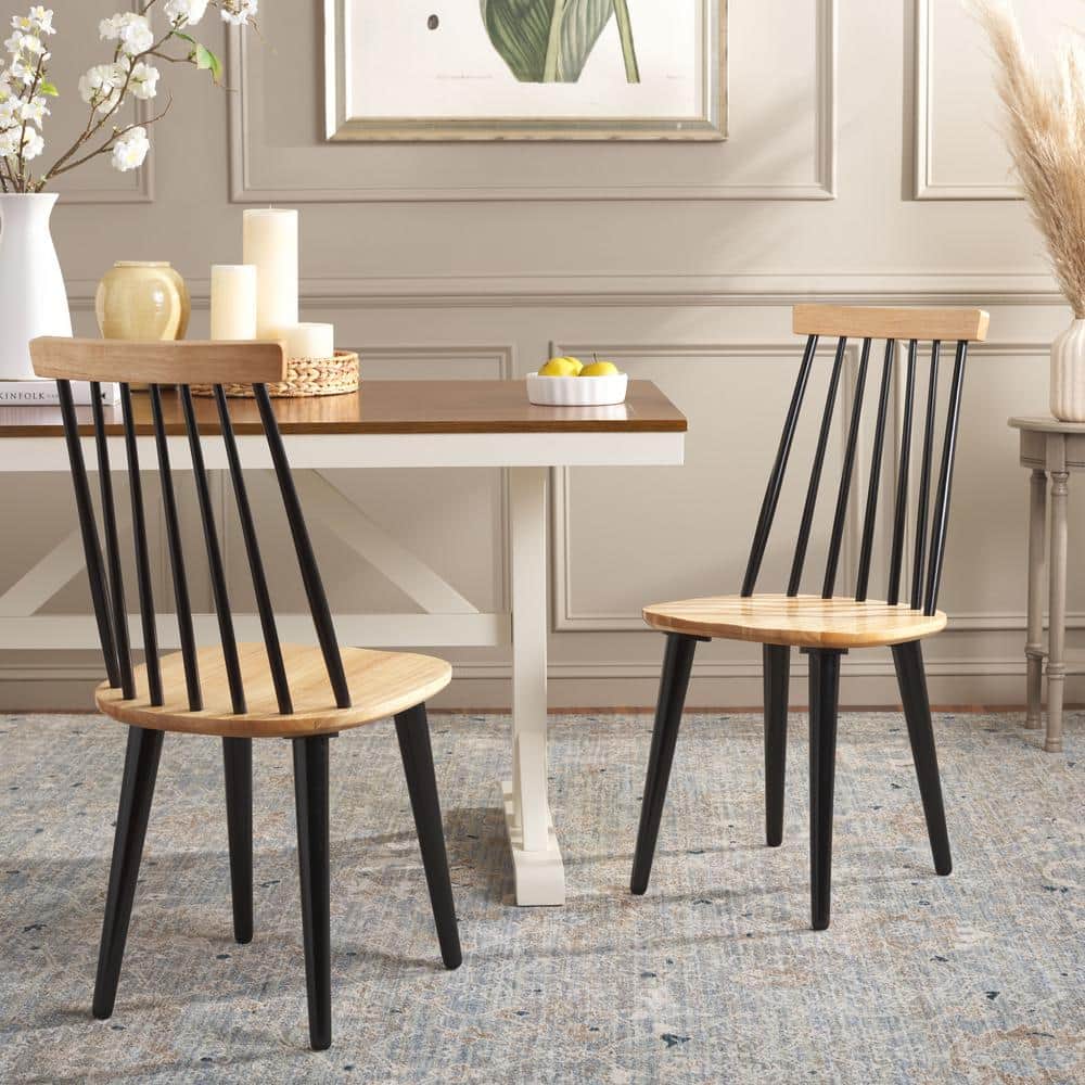 SAFAVIEH Burris Natural/Black 16.1 in. Wood Dining Chair Set of 2