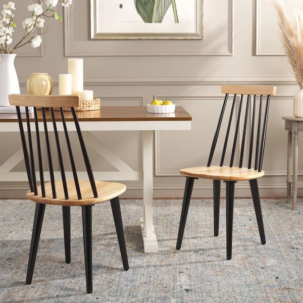 SAFAVIEH Burris Natural/Black 16.1 in. Wood Dining Chair Set of 2