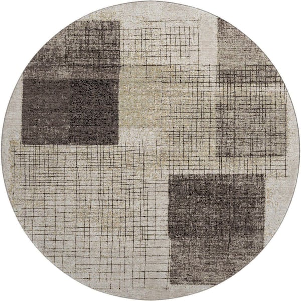 Mayfield Premium Machine Washable Abstract AMF2112 Brown 8 ft. x 8 ft. Round Rug