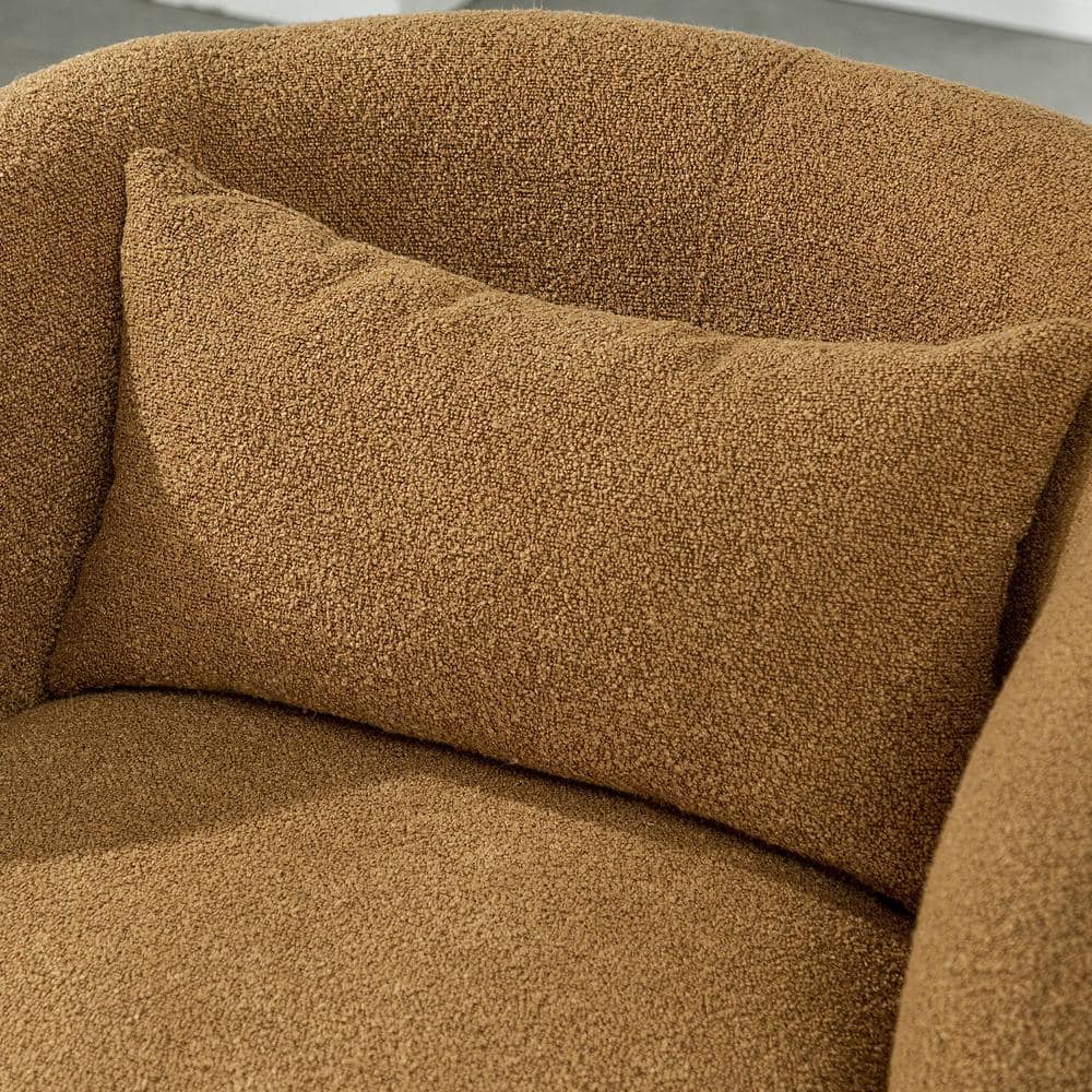 Brown Boucle Swivel Barrel Accent Chairs with Wood Frame, Set of 2