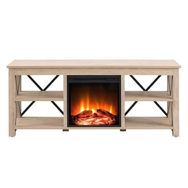 Meyer Cross Sawyer 58 In White Oak Tv, Console Table With Fireplace Insert