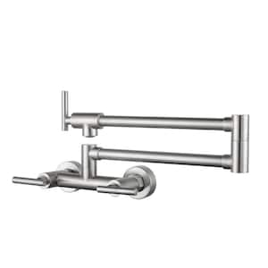 Wall Mounted Pot Filler with Double Handles in Brushed Nickel