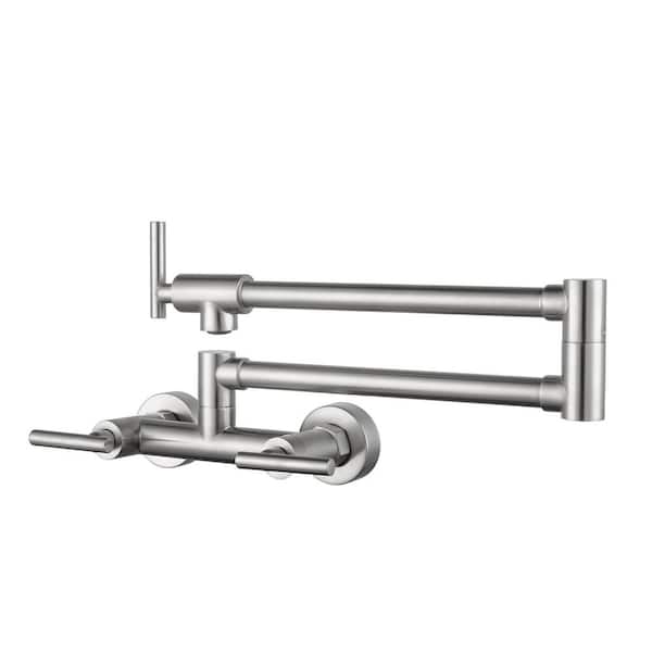 ALEASHA Wall Mounted Pot Filler with Double Handles in Brushed Nickel