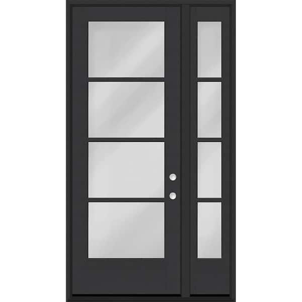 Legacy 53 in. x 96 in. Icon 4-Lite Modern Clear Glass LHIS Black Fiberglass Prehung Front Door w/14in. SL 6-9/16in. Jamb