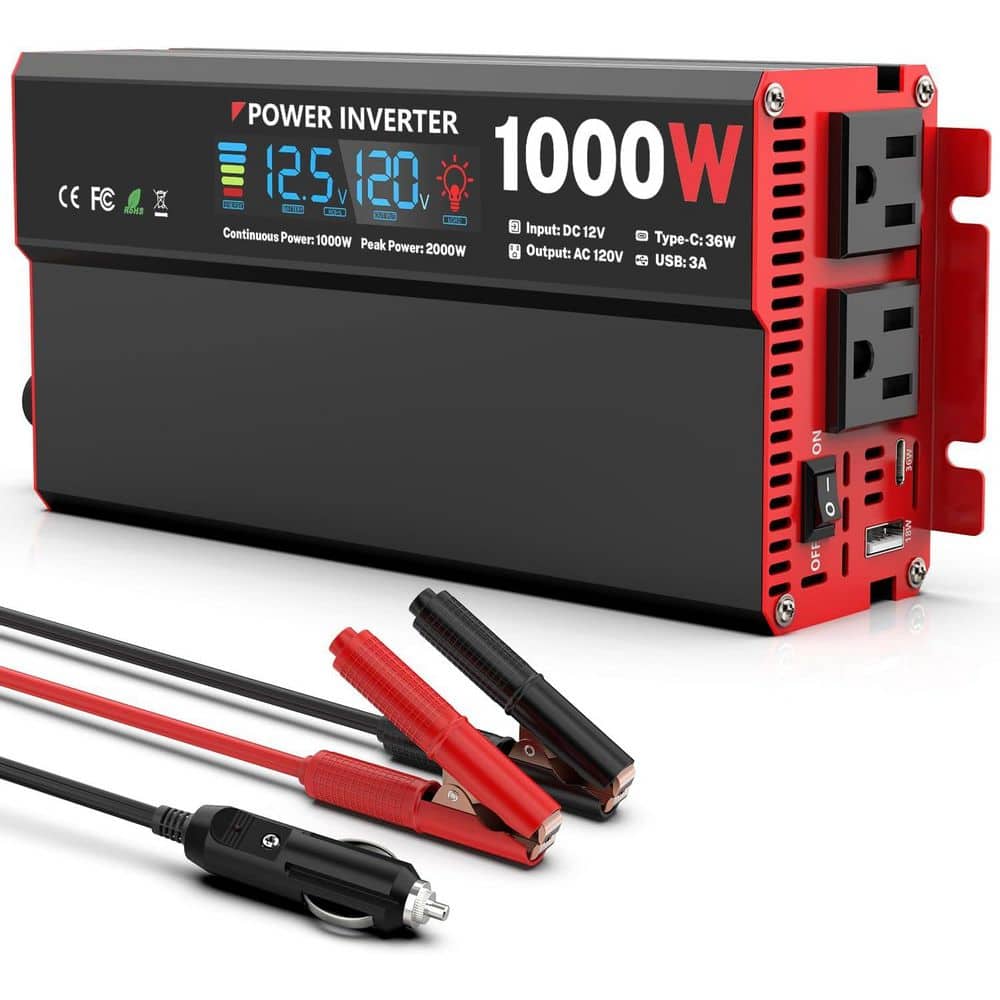Lukyamzn 1000 Watt Power Inverter 12V DC to 110V/120V AC with LCD ...