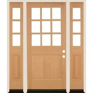 64 in. x 80 in. 9-Lite with Beveled Glass Left Hand Unfinished Douglas Fir Prehung Front Door Double Sidelite