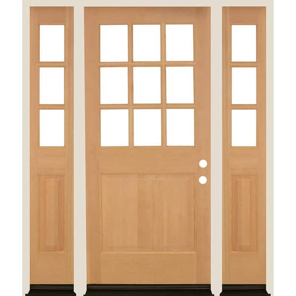 Krosswood Doors 64 in. x 80 in. 9-Lite with Beveled Glass Left Hand Unfinished Douglas Fir Prehung Front Door Double Sidelite