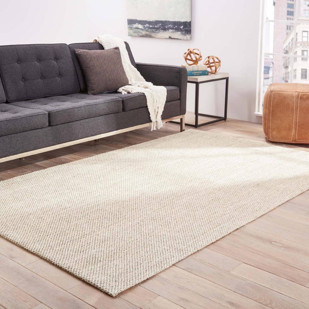Ivory Flat Woven Wool Rectangular Area Rug 3' x 5'