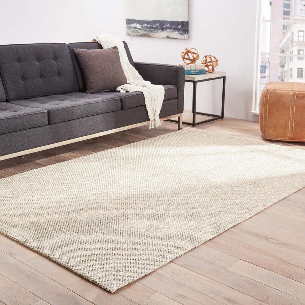 Ivory Flat Woven Wool Rectangular 9' x 12' Area Rug
