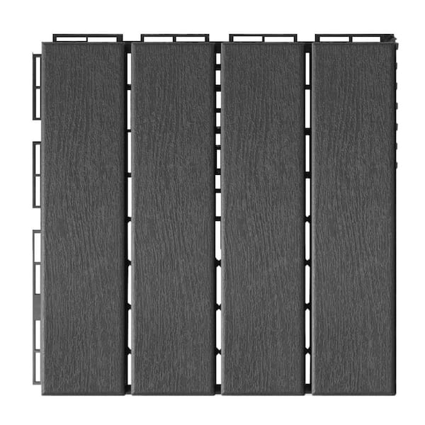 Afoxsos 36 Pcs Plastic Interlocking Patio Floor Deck Tiles 12 x 12In. Indoor Outdoor Waterproof Non-Slip Flooring in Dark Grey