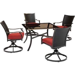 Traditions 5-Piece Wicker Outdoor Dining Set with Red Cushions
