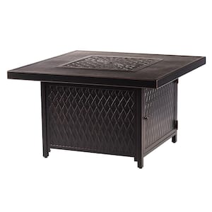 42 in. x 42 in. Copper Square Aluminum Propane Fire Pit Table with Glass Beads, 2 Covers, Lid, 55,000 BTUs
