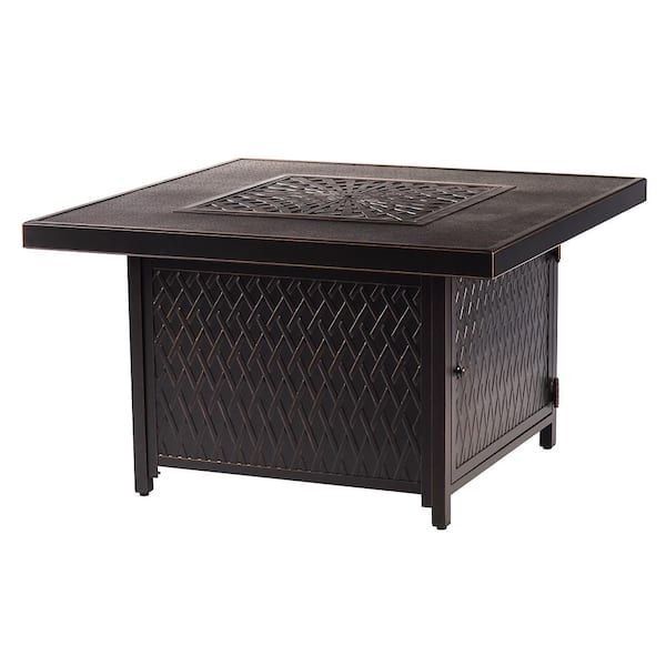 Oakland Living 42 in. x 42 in. Copper Square Aluminum Propane Fire Pit Table with Glass Beads, 2 Covers, Lid, 55,000 BTUs