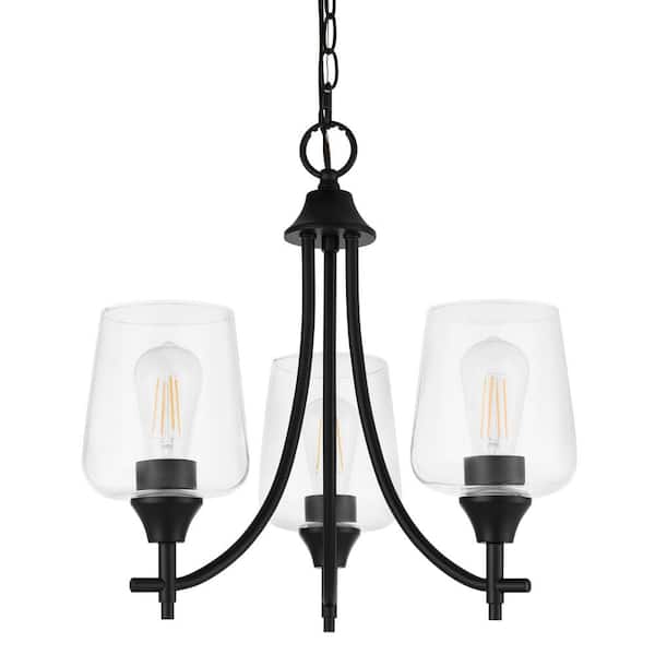 Hampton Bay Pavlen 18 in. 3-Light Black Chandelier with Clear Glass Shades