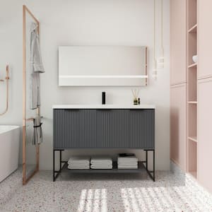 Simply 47.2 in. W x 18.1 in. D x 35.0 in. H Freestanding Bath Vanity in Grey with White Resin Top