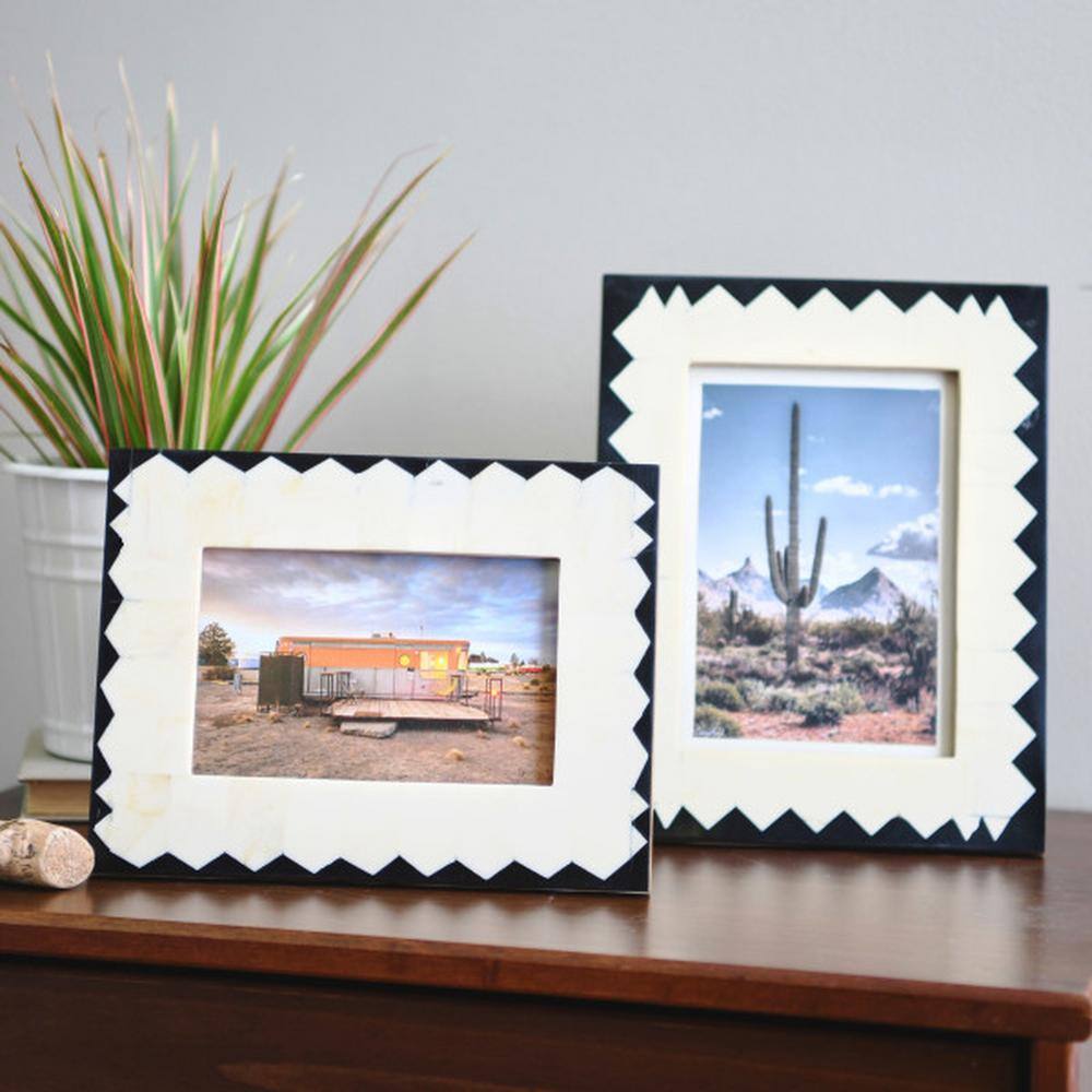 Ivory and Black Geometric Wood Picture Frames Set of 2