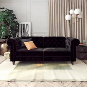 Furini Black Velvet Sofa Futon Mattress