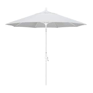 9 ft. Matted White Aluminum Market Patio Umbrella with Fiberglass Ribs Collar Tilt Crank Lift in Natural Sunbrella