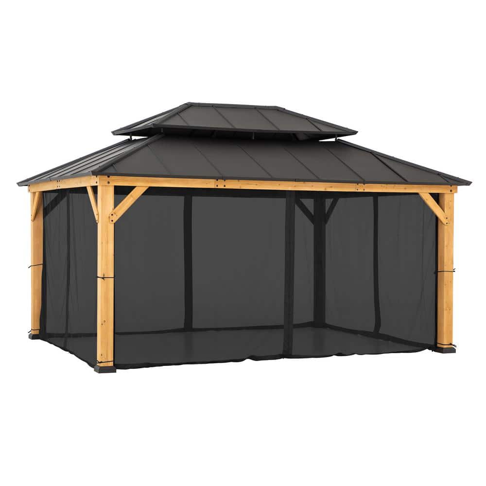 Black Weather-Resistant Polyester Mosquito Netting for 12' x 16' Gazebos
