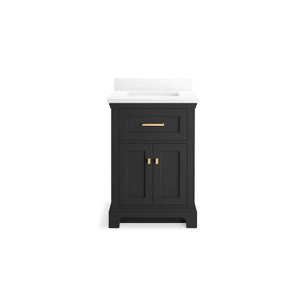 KOHLER Charlemont 25in. Single Sink Freestanding Ferrous Grey Bath Vanity with White Quartz Top Assembled