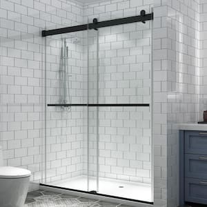 JIE 60 in. W x 74 in. H Sliding Semi-Frameless Shower Door in Matte Black with Tempered Glass