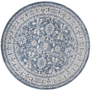 Charleston Navy/Cream 7 ft. x 7 ft. Floral Border Round Area Rug