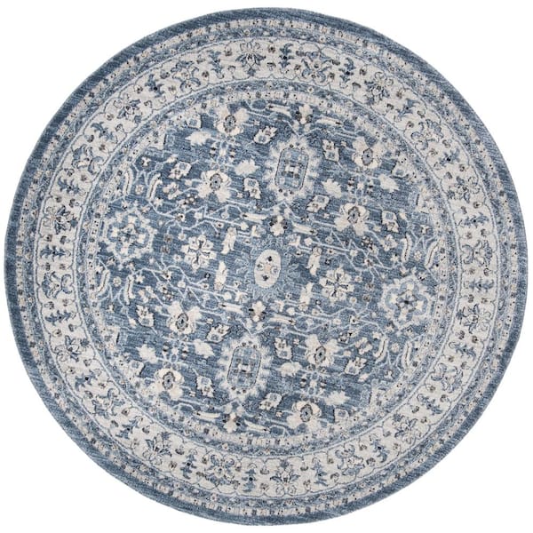 SAFAVIEH Charleston Navy/Cream 7 ft. x 7 ft. Floral Border Round Area Rug