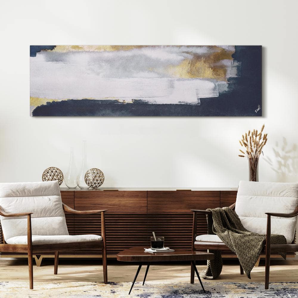Silver Elegance I Abstract Canvas Wall Art in Blue, Gold, and Silver