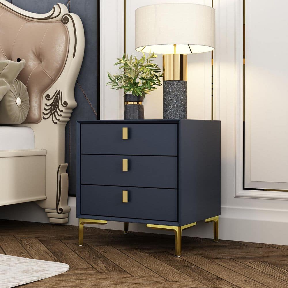 Black 3-Drawers 19.6 in. Width x 21.3 in. Height Wooden Nightstand, Bed Side Table with Golden Legs for Bedside Storage price history on PriceWatchPro
