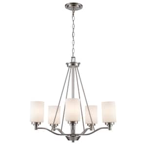 Westridge 5-Light Brushed Nickel Chandelier Light Fixture with Frosted Glass Shades