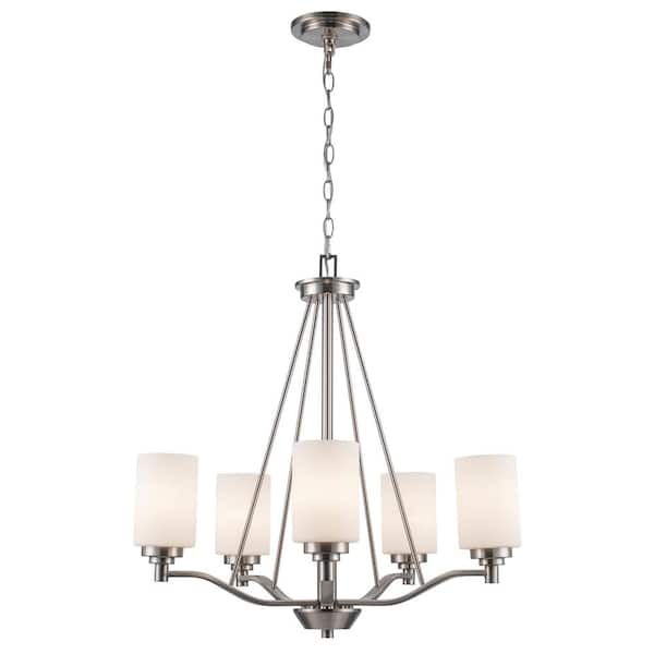 Hampton Bay Westridge 5-Light Brushed Nickel Chandelier Light Fixture with Frosted Glass Shades