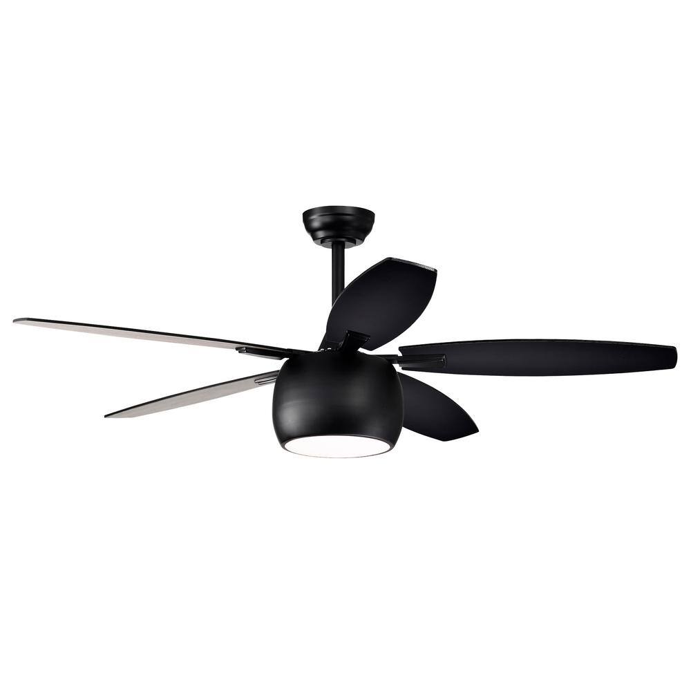 Matte Black 52" Ceiling Fan with Reversible Blades and LED Light