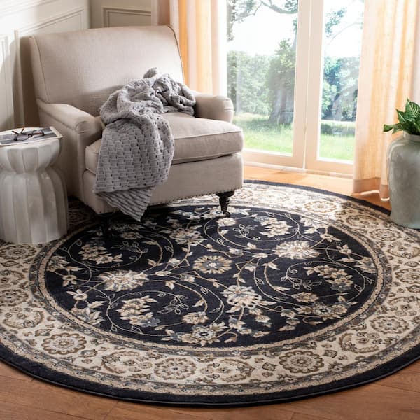Lyndhurst Anthracite/Cream 7 ft. x 7 ft. Round Border Area Rug