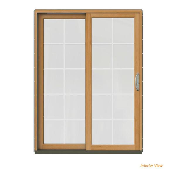 JELD-WEN 60 in. x 80 in. W-2500 Contemporary Silver Clad Wood Left-Hand 10 Lite Sliding Patio Door w/Stained Interior
