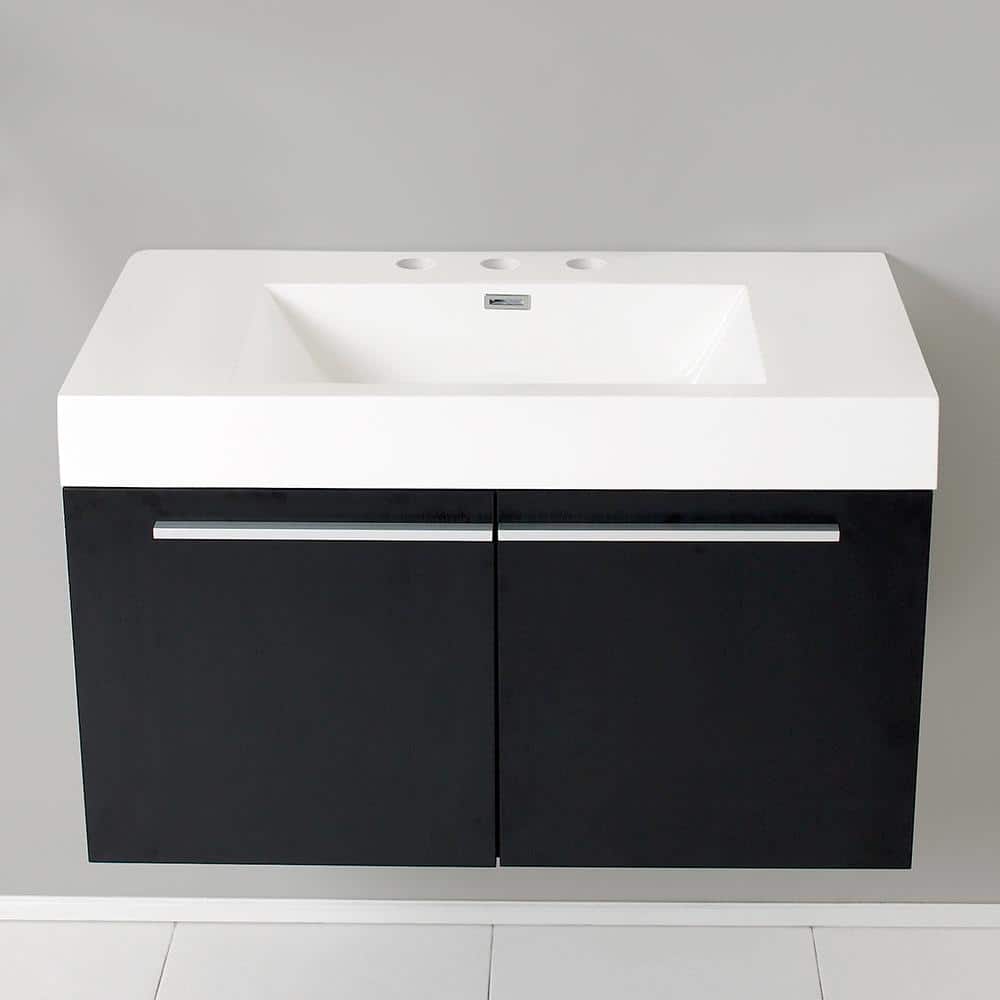 Sleek Black 35" Modern Wall-Mounted Vanity with Integrated Sink