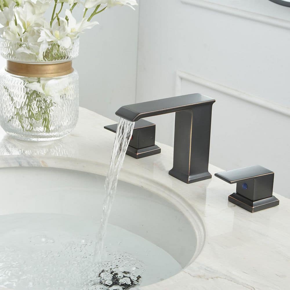 Oil Rubbed Bronze 8-Inch Widespread Waterfall Bathroom Faucet