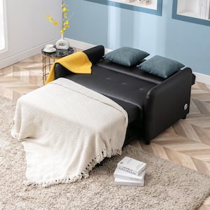 43 in. Black PU Leather Upholstered Twin Size Sofa Bed